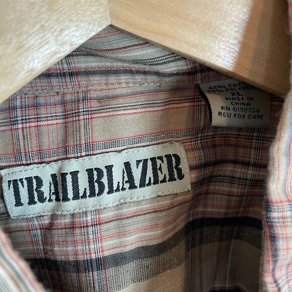 Vintage Trailblazer Western Shirt Plaid‎ Men Size XL Neutral Muted Rockabilly - Picture 8 of 9